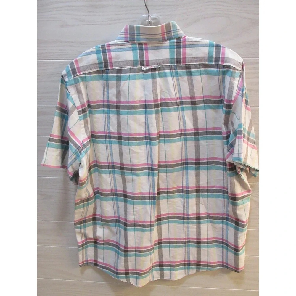 Vintage Flying Scotsman XL Made USA Short Sleeve Button Shirt plaid pink green - Picture 8 of 10